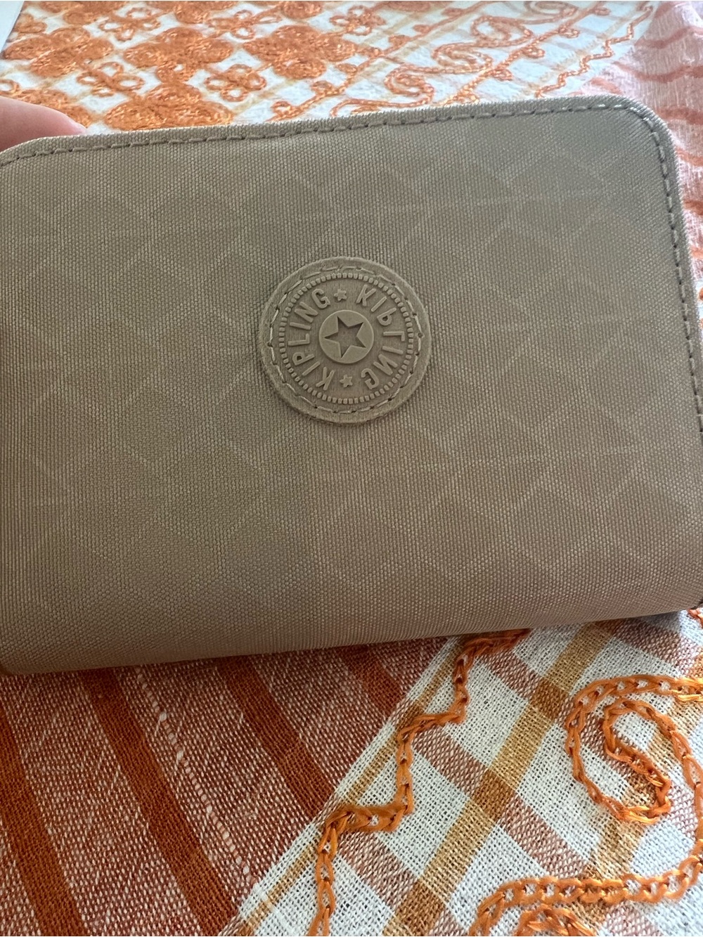 Kipling Beige Zip-Around Logo Wallet